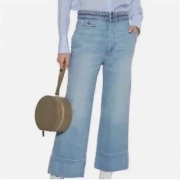 Current/Elliott Braided High Waist Cropped Camp Jeans in Light Blue Wash Size 27 - Picture 11 of 12